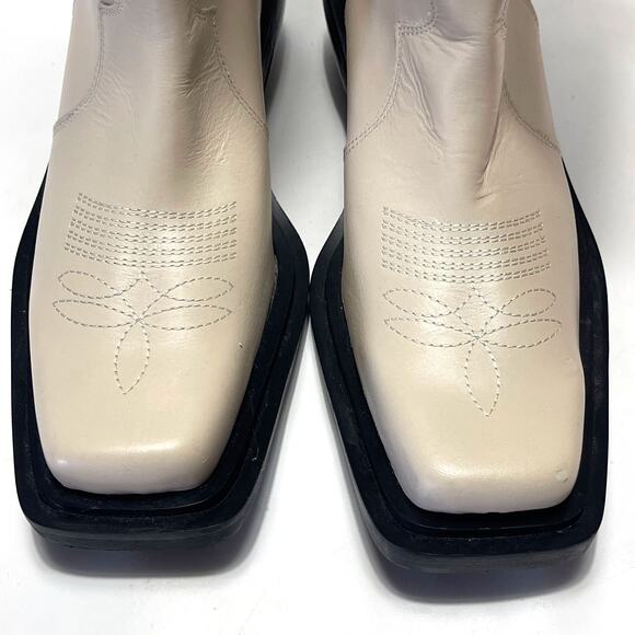 ALOHAS Cattle Cowboy Leather Squre Toe Tall Boots in Ivory Size 7-7.5 - Picture 6 of 16